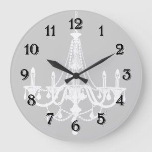 Chic White and Grey Chandelier Large Clock
