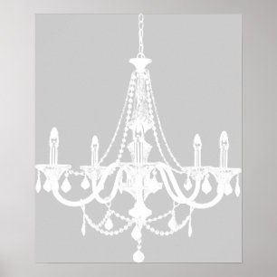 Chic White and Grey Chandelier Poster