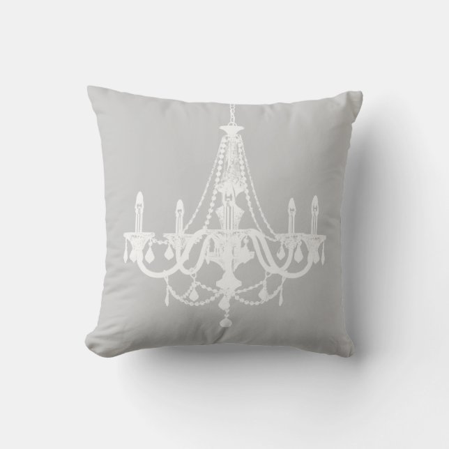 Chic White and Grey Chandelier Throw Pillow (Front)