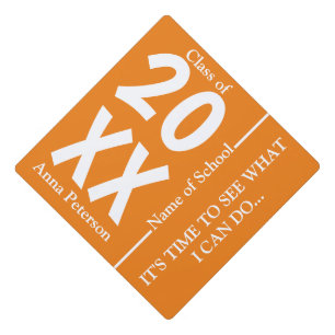 Chic White and Orange Custom Graduation  Cap Topper
