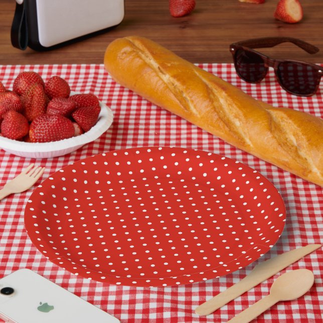 Chic White and Red Polka Dots Pattern Paper Plate (Picnic)