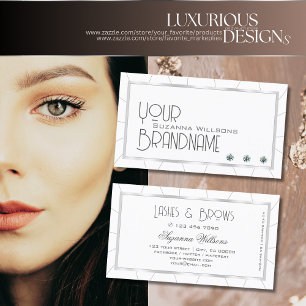 Chic White and Silver Frame with Diamonds Modern Business Card