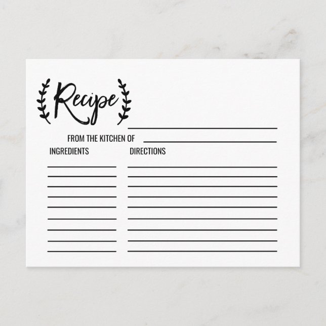 Chic White Black Bridal Shower Recipe Cards (Front)