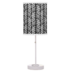 Chic White Black Grey Abstract Chevron Art Stripes Table Lamp