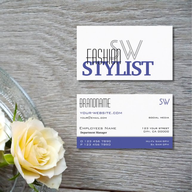 Chic White Blue and Black Simple with Monogram Business Card (Creator Uploaded)