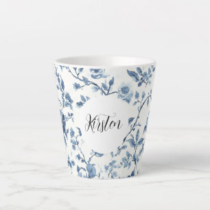 Chic White Blue Floral Latte Mug