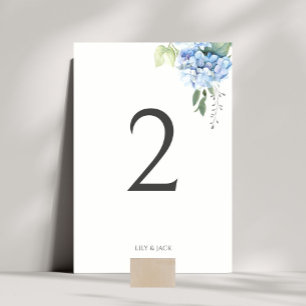 Chic White & Blue Hydrangea Wedding Table Number