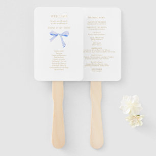 Chic White Blue Ribbon Knot Hand Fan