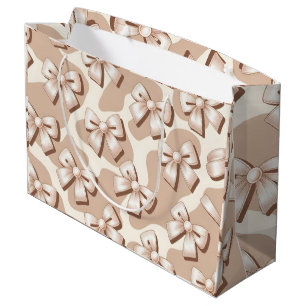 Chic White Bow & Beige Cow Print Halloween  Large Gift Bag