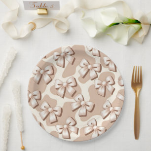 Chic White Bow & Beige Cow Print Halloween – Paper Plate