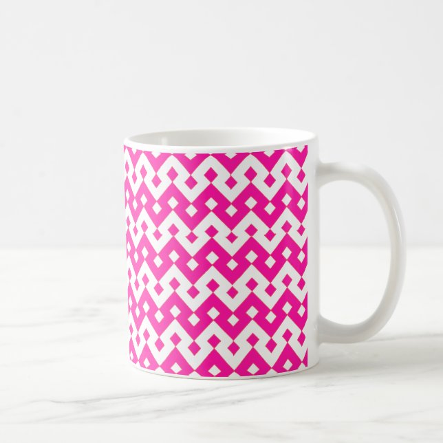 Chic White Coffee Mug, Candy Pink Geometric Mug (Right)