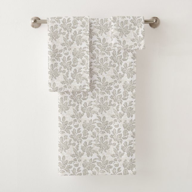 Chic White Cream Floral Bath Towel Set (Insitu)