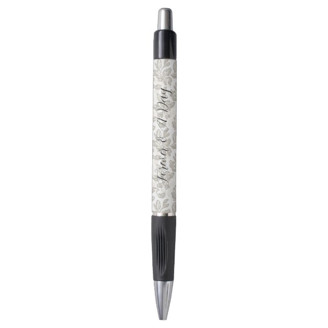 Chic White Cream Floral Wedding Pen (Front Vertical)