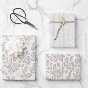 Chic White Cream Floral Wedding Wrapping Paper Sheet