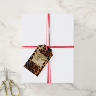 Chic White Cream Leopard Gold Glitter Gift Tags