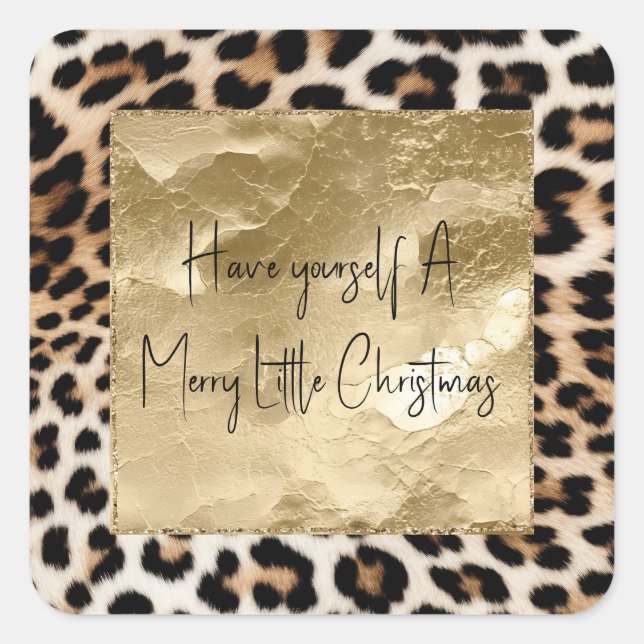 Chic White Cream Leopard Gold Glitter Square Sticker (Front)