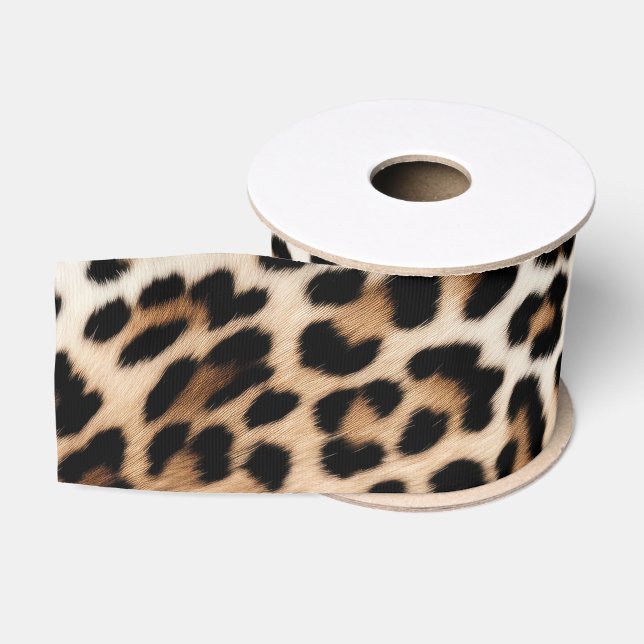 Chic White Cream Leopard Print Grosgrain Ribbon (Spool)