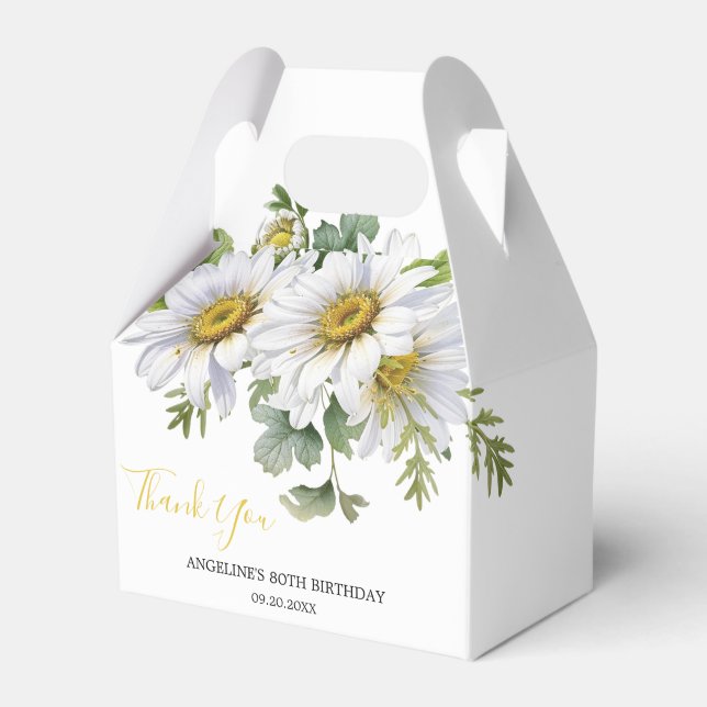 Chic White Daisy Floral Greenery Birthday Favor Box (Front Side)