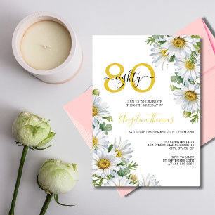 Chic White Daisy Floral Greenery Birthday Invitation
