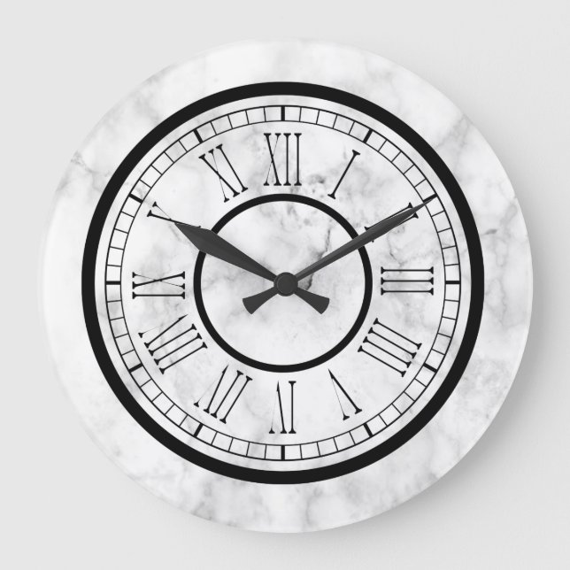 Chic White Faux Marble Large Clock (Front)