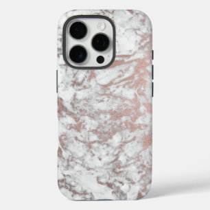 Chic white faux rose gold modern marble iPhone 16 pro case