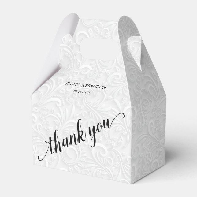 Chic White Filigree Wedding Thank You Favor Box (Front Side)