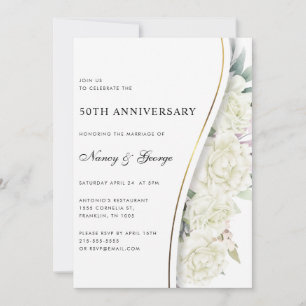 Chic White Floral Foliage 50th Wedding Anniversary Invitation