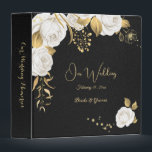 chic white flowers gold leaves black photo album 3 binder<br><div class="desc">beautiful elegant white flowers with some gold leaves on geometric frame chic black wedding photo album.
The glitter details are simulated</div>