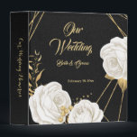 chic white flowers gold leaves black photo album binder<br><div class="desc">beautiful elegant white flowers with some gold leaves on geometric frame chic black wedding photo album.
The glitter details are simulated</div>