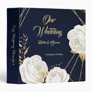 chic white flowers gold leaves navy photo album binder