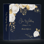chic white flowers gold leaves navy photo album binder<br><div class="desc">beautiful elegant white flowers with some gold leaves on geometric frame chic navy blue wedding photo album.
The glitter details are simulated</div>