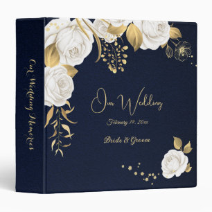 chic white flowers gold leaves navy photo album binder