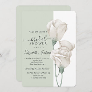 Chic White Flowers Roses Bridal Shower Invitation