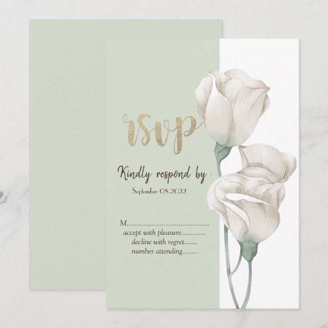 Chic White Flowers Roses RSVP  Invitation (Front/Back)