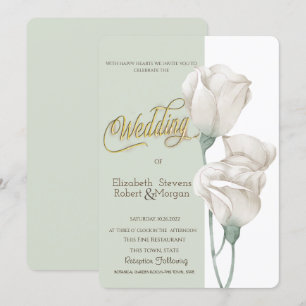 Chic White Flowers Roses Wedding Invitation