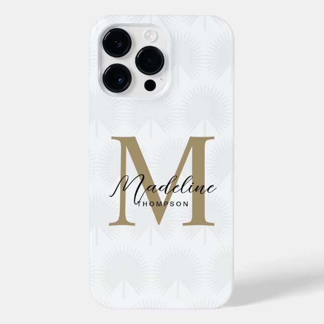 Chic White Gold Anahaw Leaf Script Monogram iPhone Case (Back)
