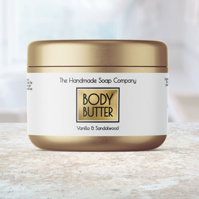 Chic White, Gold, Black Body Butter Jar label (Creator Uploaded)