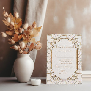 Chic White Gold Great Gatsby Art Deco 1920s RSVP Card
