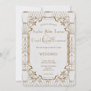 Chic White Gold Great Gatsby Art Deco Wedding Invitation