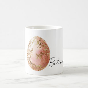 Chic White Gold Leaves Pink Spring Easter Egg  Coffee Mug