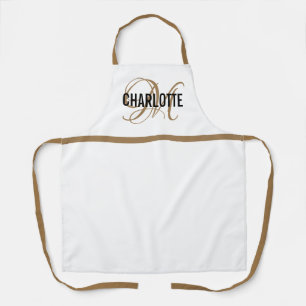 Chic white gold monogram name apron