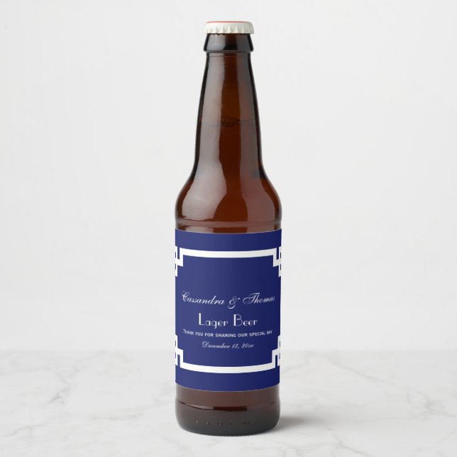 Chic White Greek Key Frame DIY BG Beer Bottle Label (Front)