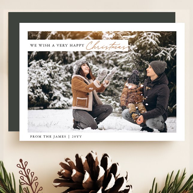 Chic White & Green Happy Christmas Holiday Card (Creator Uploaded)