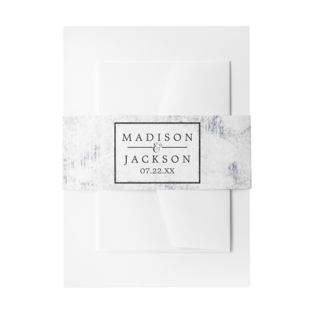 Chic White & Grey Marble Wedding Invitation Belly Band (Front Example)