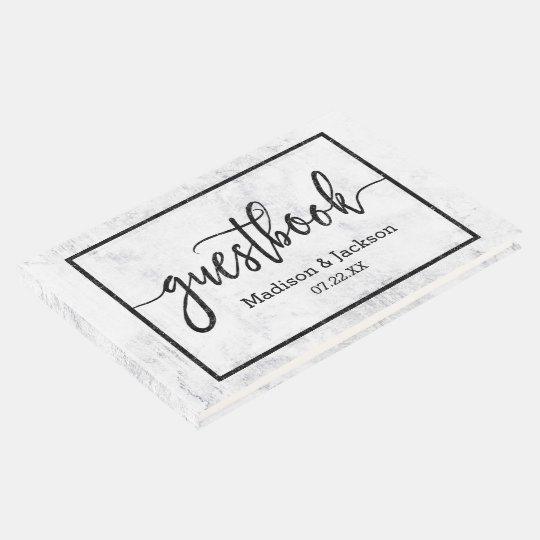 Chic White & Grey Marble Wedding Monogram Guest Book
