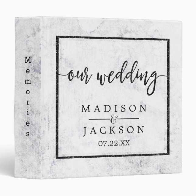 Chic White & Grey Marble Wedding Photo Album Binder (Front/Spine)