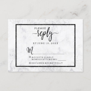 Chic White & Grey Marble Wedding Reply RSVP