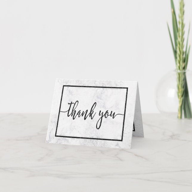 Chic White & Grey Marble Wedding Thank You Card (Front)