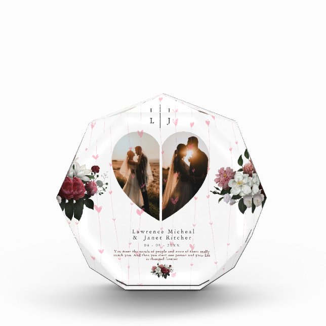 Chic White Heart Shaped Photo Custom For Couples Block (Front)