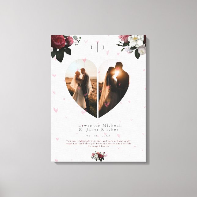 Chic White Heart Shaped Photo Custom For Couples Canvas Print (Front)